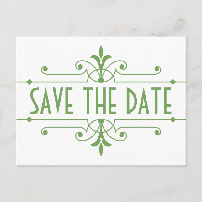 Green v2 Fancy Ornamental Save the Date Postcard (Front)