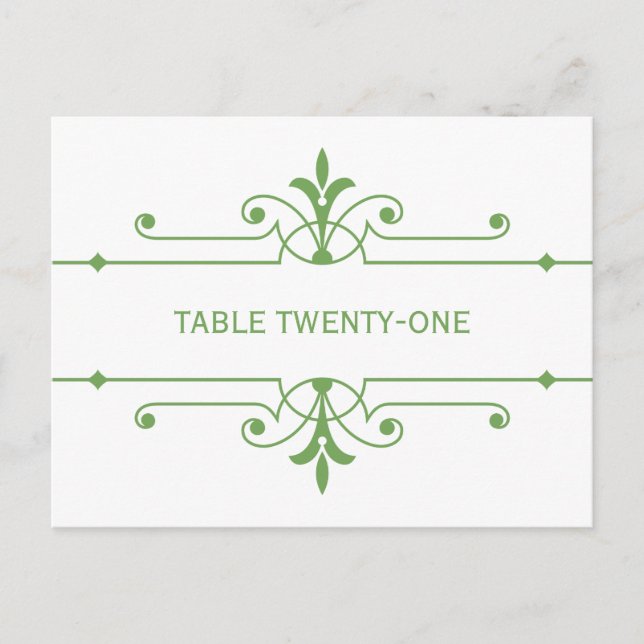 Green v2 Fancy Ornamental Table Number Postcard (Front)