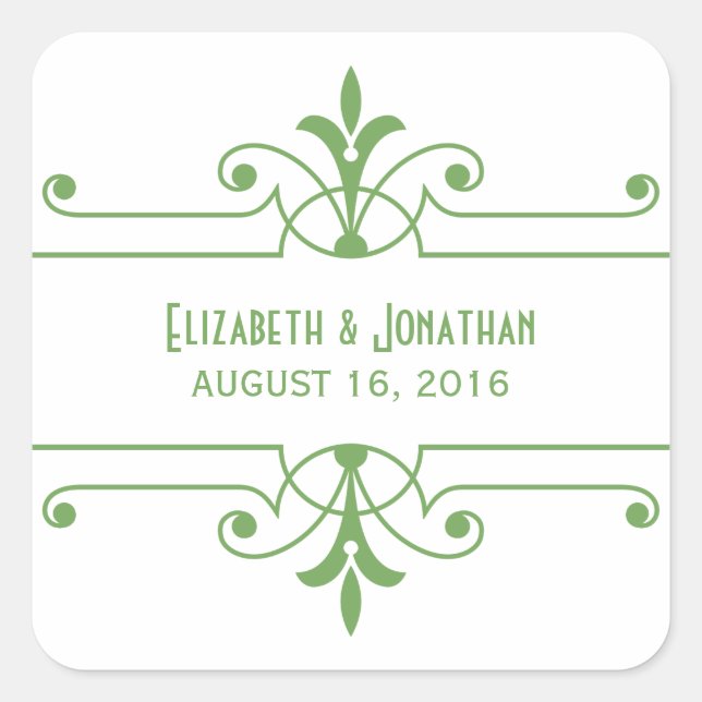 Green v2 Fancy Ornamental Wedding Stickers (Front)
