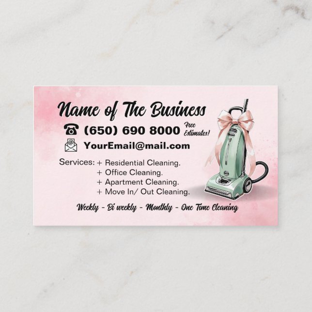 Green Vacuum Cleaner House Cleaning Services Business Card (Back)