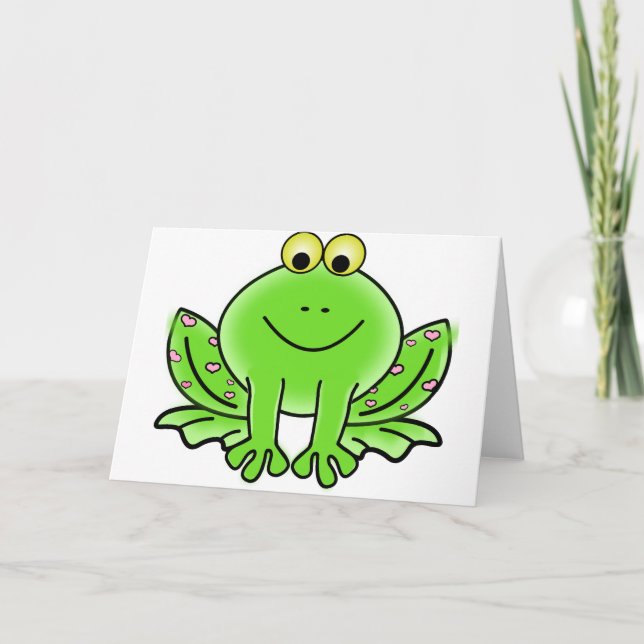 Green_Valentine_Frog_with_pink_hearts.png Holiday Card (Front)