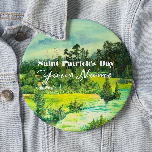 green valley painting Watercolor  6 Cm Round Badge (In Situ)