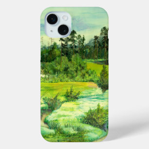 green valley painting Watercolor iPhone 15 Mini Case