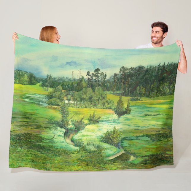 green valley painting Watercolor Fleece Blanket (In Situ)