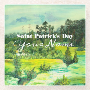 green valley painting Watercolor Glass Coaster
