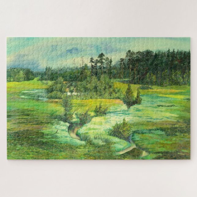 green valley painting Watercolor Jigsaw Puzzle (Horizontal)