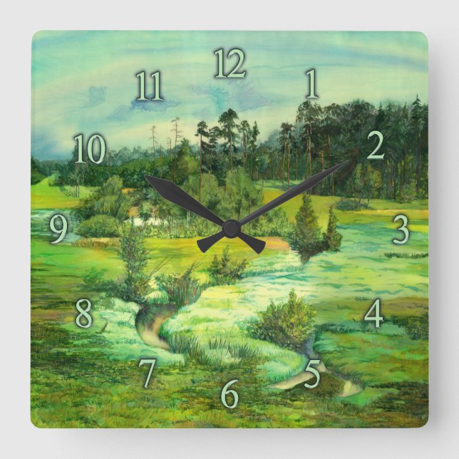 green valley painting Watercolor Square Wall Clock (Front)