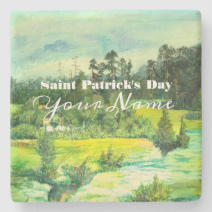 green valley painting Watercolor Stone Coaster