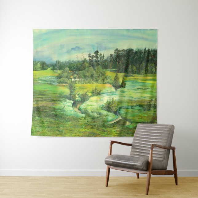 green valley painting Watercolor Tapestry (In Situ (Horizontal))