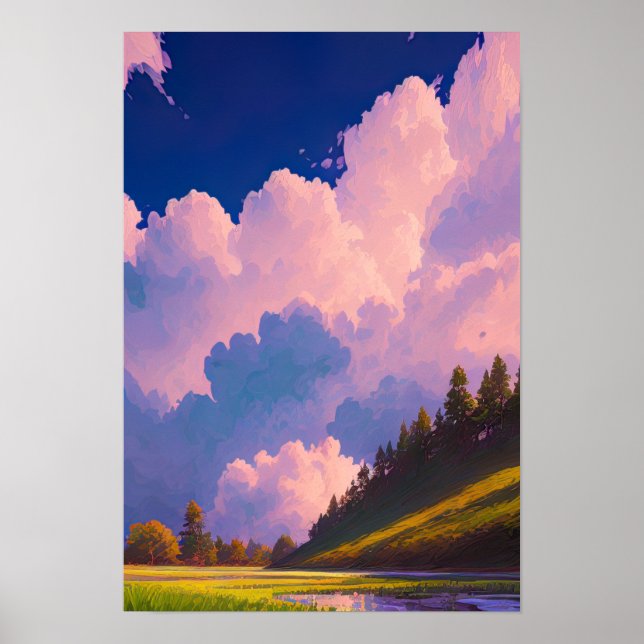Green Valley Under a Pink and Purple Sky Poster (Front)