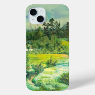 green valley Watercolor on silk iPhone 15 Mini Case