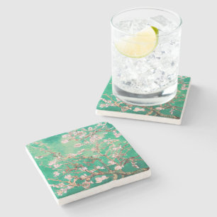 Green Van Gogh Almond Blossoms Stone Coaster