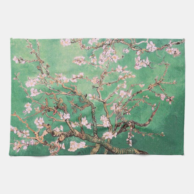 Green Van Gogh Almond Blossoms Tea Towel (Horizontal)