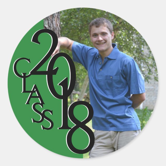 Green Varsity 2018 Graduation Class with Photo Classic Round Sticker (Front)