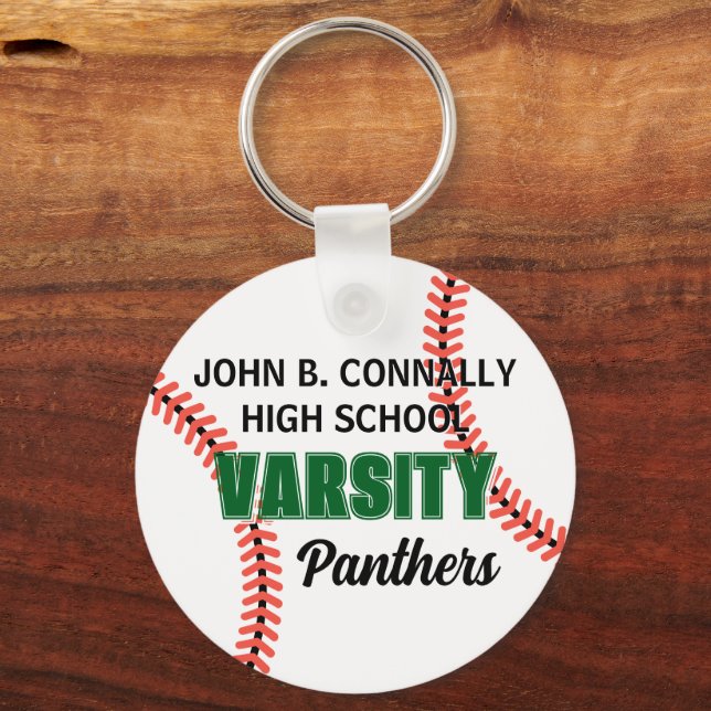 Green Varsity Baseball Custom High School Team Key Ring (Front)
