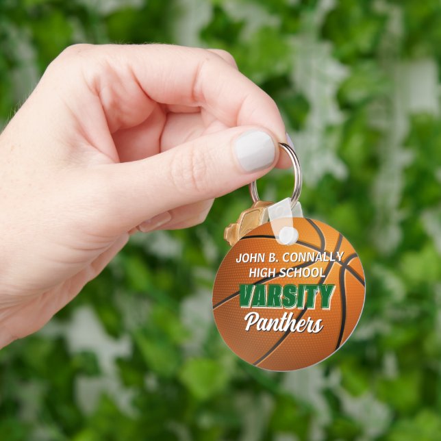 Green Varsity Basketball Custom High School Key Ring (Hand)