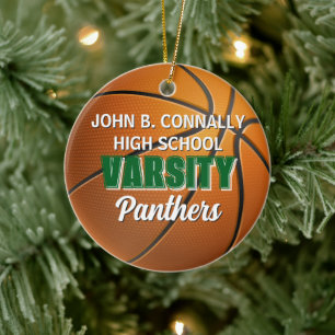 Green Varsity Basketball Team Customised Christmas Ceramic Ornament