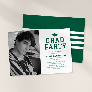 Green Varsity Photo Graduation Party Invitation