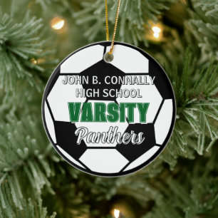 Green Varsity Soccer Custom High School Christmas Ceramic Ornament