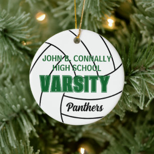 Green Varsity Volleyball Photo Back Christmas Ceramic Ornament
