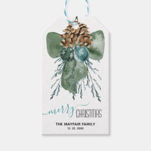 Green Velvet Bow Juniper Sugar Cones Christmas Gift Tags