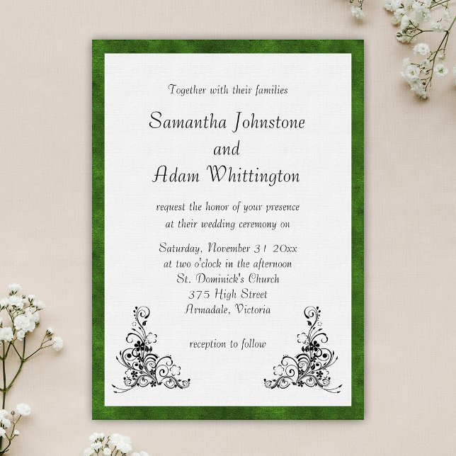 Green Velvet Frame and Black Ornaments Wedding Invitation (Creator Uploaded)