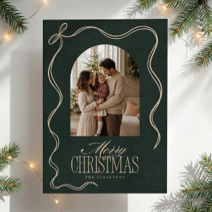 Green Velvet Hand-Drawn Ribbon Frame christmas Invitation