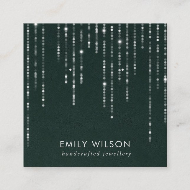 GREEN VELVET STRING LIGHTS STUD EARRING DISPLAY  SQUARE BUSINESS CARD (Front)