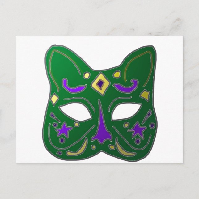 Green Venetian Cat Mask Design Postcard (Front)