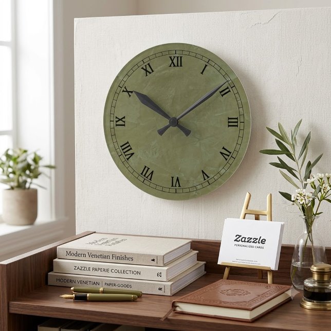 Green Venetian Plaster Wallclock Roman Numerals (Creator Uploaded)