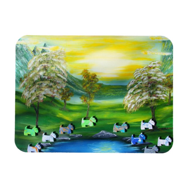 Green Venus Scotties at the Pond Magnet (Horizontal)