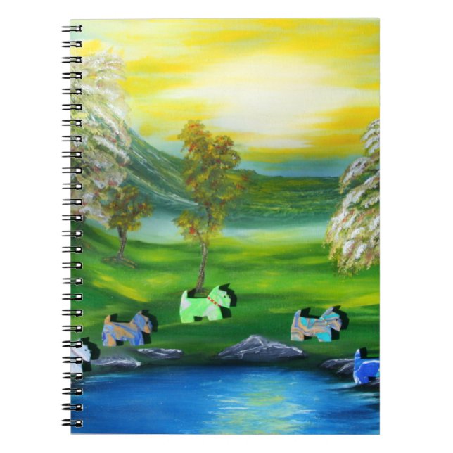 Green Venus Scotties at the Pond Notebook (Front)