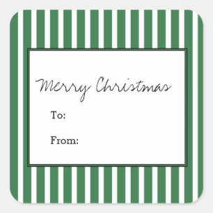 Green Vertical Festive Stripes Holiday Square Sticker
