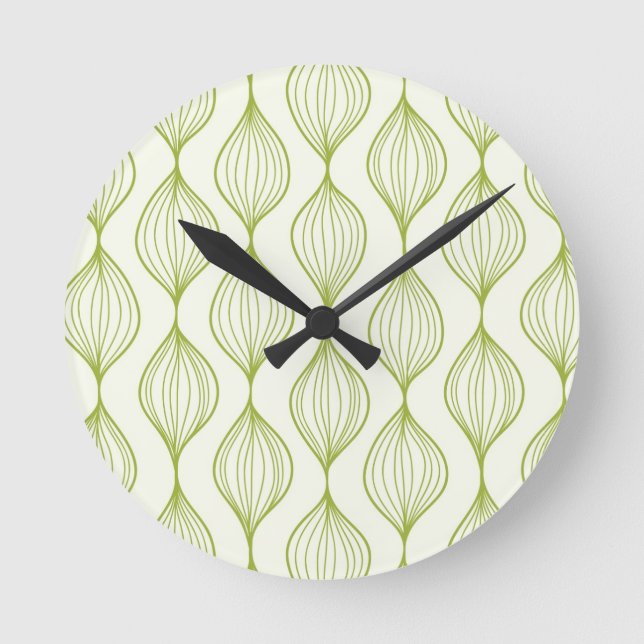 Green vertical ogee pattern background round clock (Front)