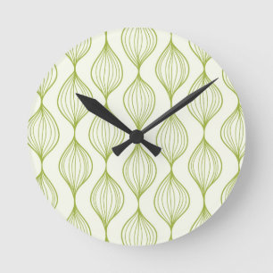 Green vertical ogee pattern background round clock
