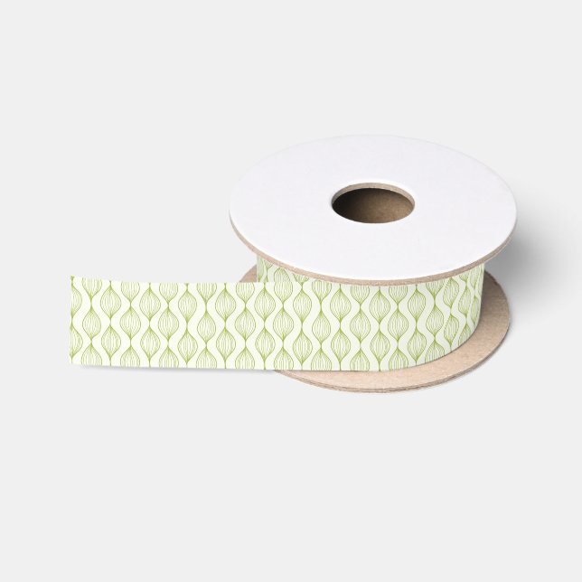 Green vertical ogee pattern background satin ribbon (Spool)