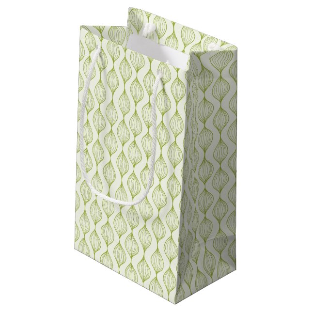 Green vertical ogee pattern background small gift bag (Back Angled)
