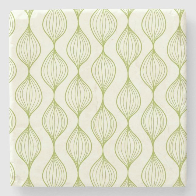 Green vertical ogee pattern background stone coaster (Front)