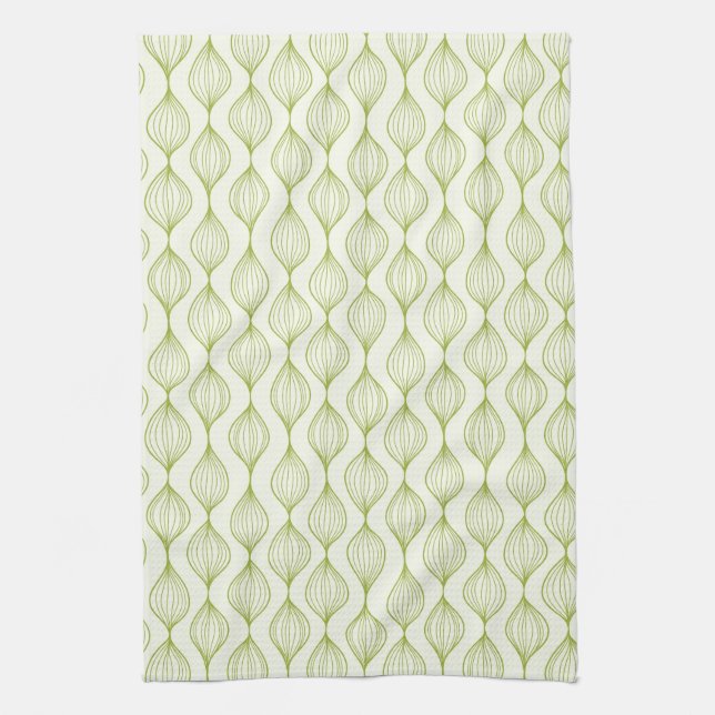 Green vertical ogee pattern background tea towel (Vertical)