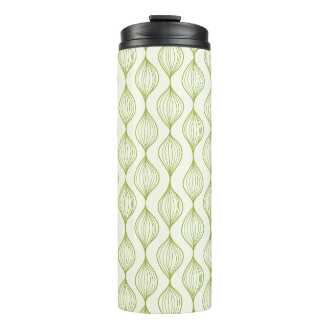 Green vertical ogee pattern background thermal tumbler (Front)