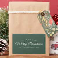 Green Very Merry Christmas Family Name Gift Label