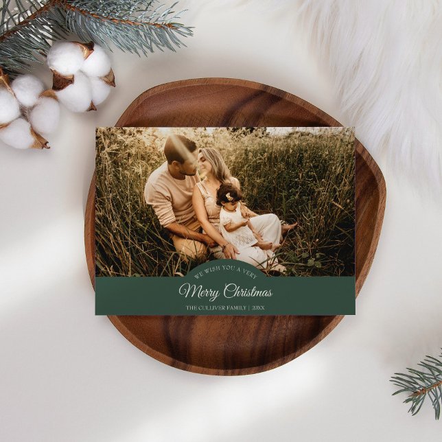 Green Very Merry Christmas Four Photo Horizontal Holiday Card (Creator Uploaded)