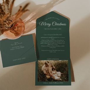 Green Very Merry Christmas Letter Tear Off Photo All In One Invitation
