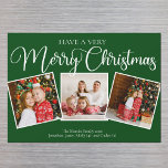 Green Very Merry Christmas Photo Magnetic Card<br><div class="desc">Cute green Have a Very Merry Christmas 3 photo magnet card with beautiful calligraphy in white. This festive classic holiday three family photograph magnetic card features gorgeous script and your name underneath the cute square picture collage.</div>