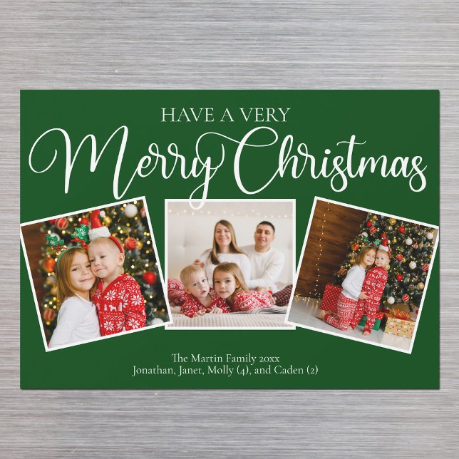 Green Very Merry Christmas Photo Magnetic Card (Creator Uploaded)