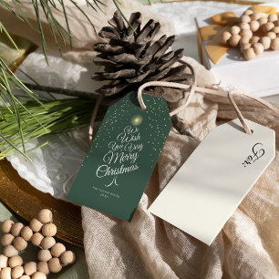 Green Very Merry Christmas Tree Family Name Gift Tags