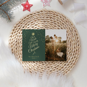 Green Very Merry Christmas Tree Family Portrait Foil Holiday Card