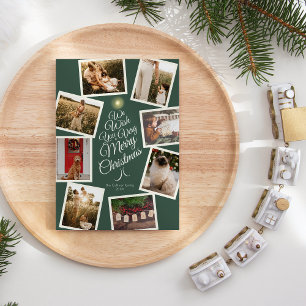 Green Very Merry Christmas Tree Photo Collage Holiday Card