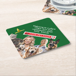 Green Vet Clinic Dogs Pet Shop antistress animals Paper Coaster