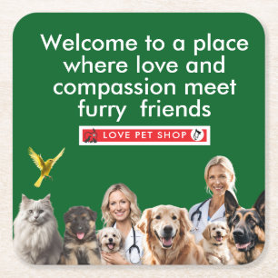 Green Veterinary Clinic Dogs Pet Shops antistress Square Paper Coaster